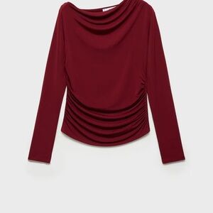 Mango asymmetrical gathered shirt burgundy XS